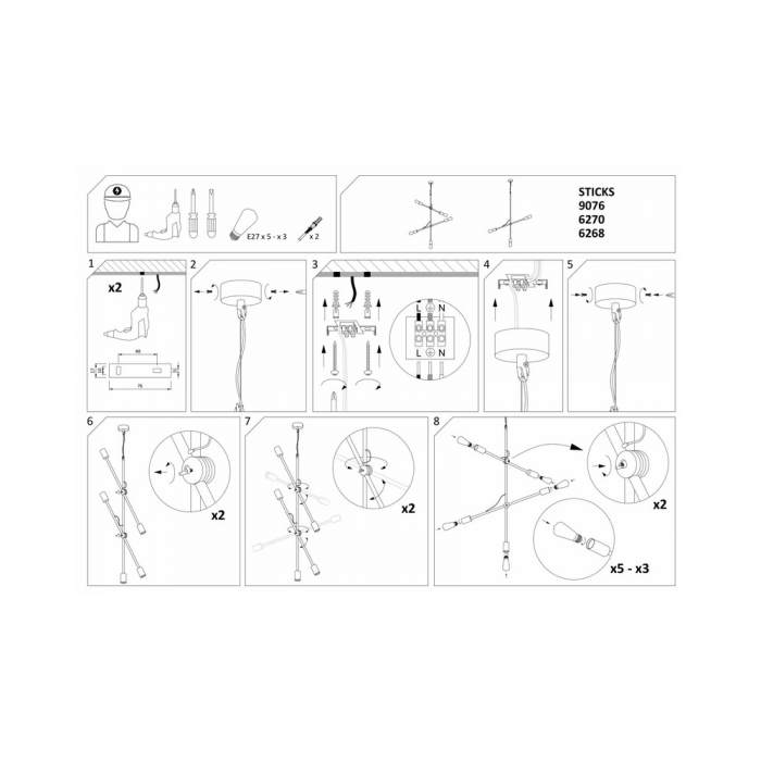 Люстра Nowodvorski 6270 Sticks E27 5x60W IP20 Bl